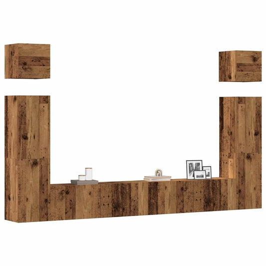 6 Piece TV Cabinet Set Wall-mounted Old Wood Engineered Wood
