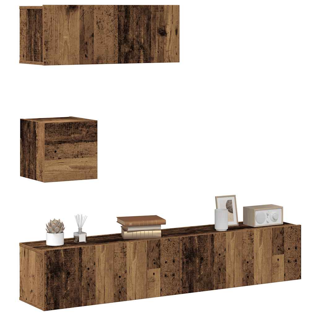 4 Piece TV Cabinet Set Wall-mounted Old Wood Engineered Wood