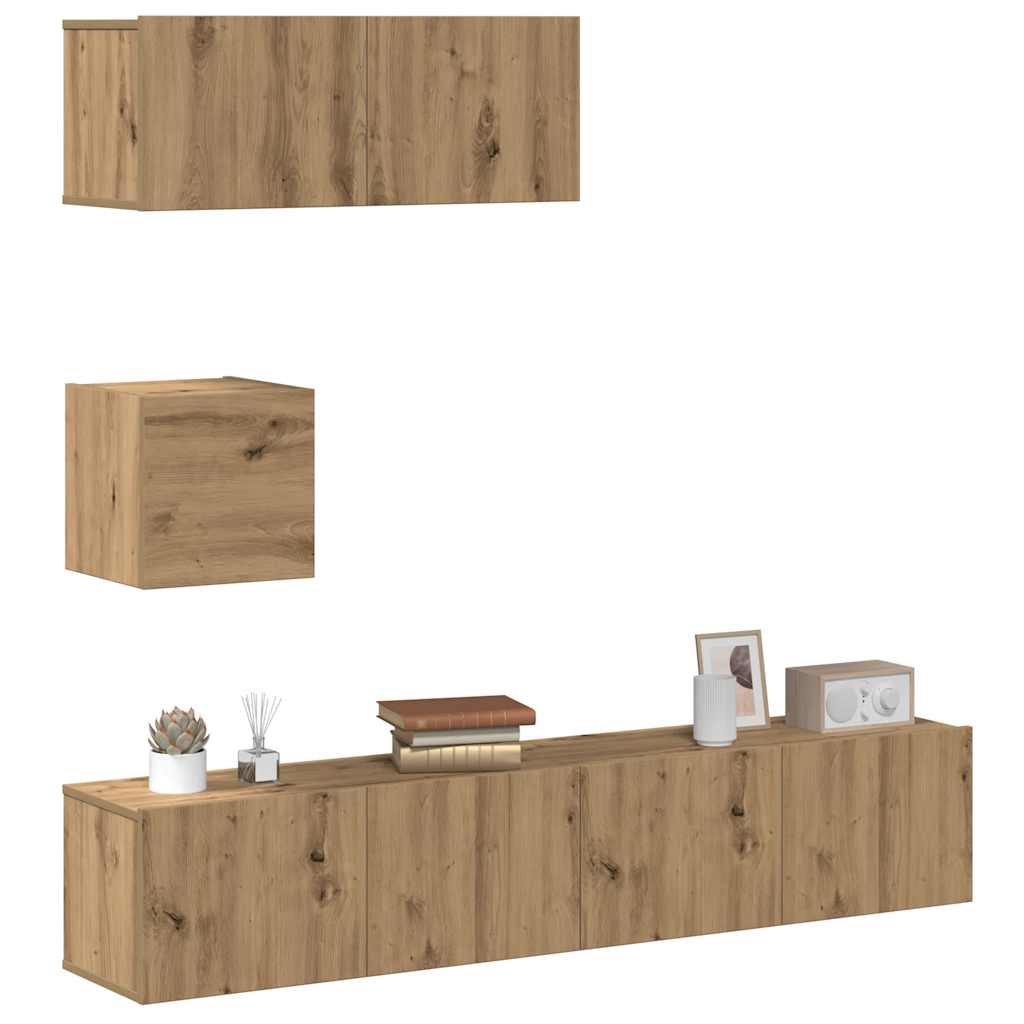 4 Piece TV Cabinet Set Wall-mounted Artisan Oak Engineered Wood