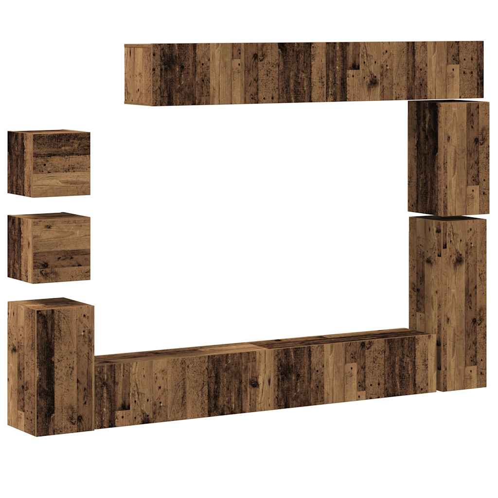 9 Piece TV Cabinet Set Wall-mounted Old Wood Engineered Wood
