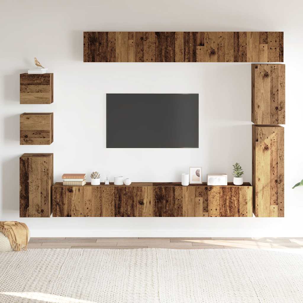 9 Piece TV Cabinet Set Wall-mounted Old Wood Engineered Wood