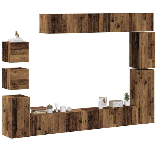 9 Piece TV Cabinet Set Wall-mounted Old Wood Engineered Wood