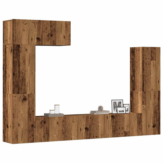5 Piece TV Cabinet Set Wall-mounted Old Wood Engineered Wood