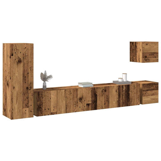 5 Piece TV Cabinet Set Wall-mounted Old Wood Engineered Wood