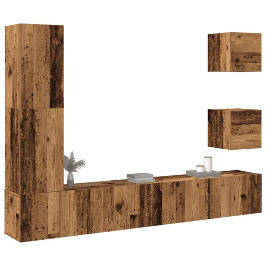 5 Piece TV Cabinet Set Wall-mounted Old Wood Engineered Wood