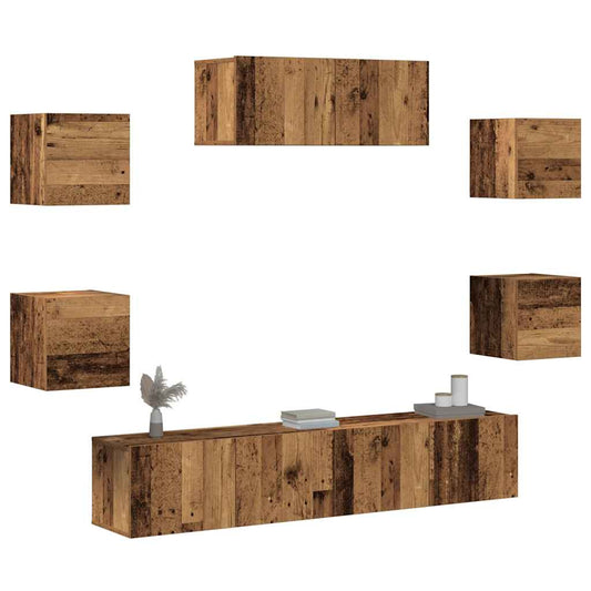 5 Piece TV Cabinet Set Wall-mounted Old Wood