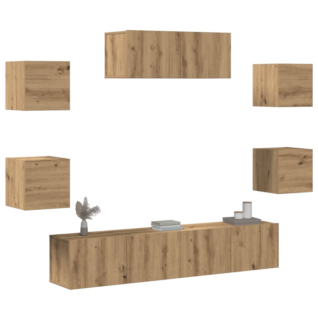 7 Piece TV Cabinet Set Wall-mounted Artisan Oak