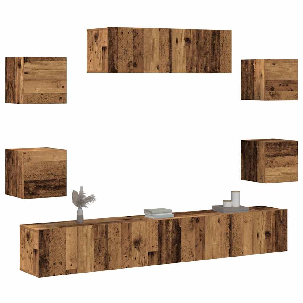 7 Piece TV Cabinet Set Wall-mounted Old Wood Engineered Wood