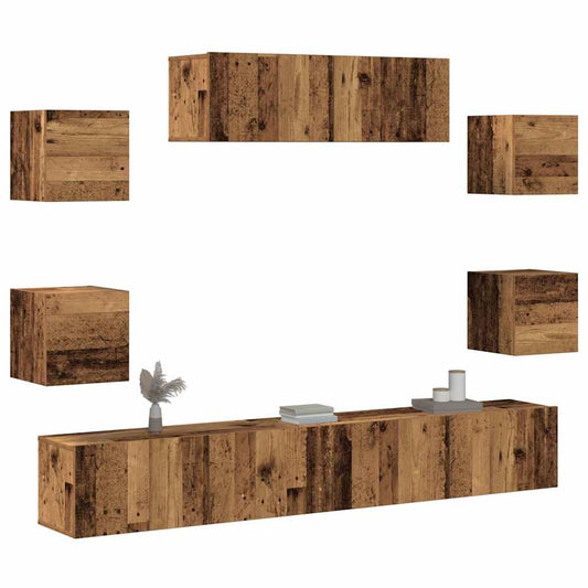 7 Piece TV Cabinet Set Wall-mounted Old Wood Engineered Wood
