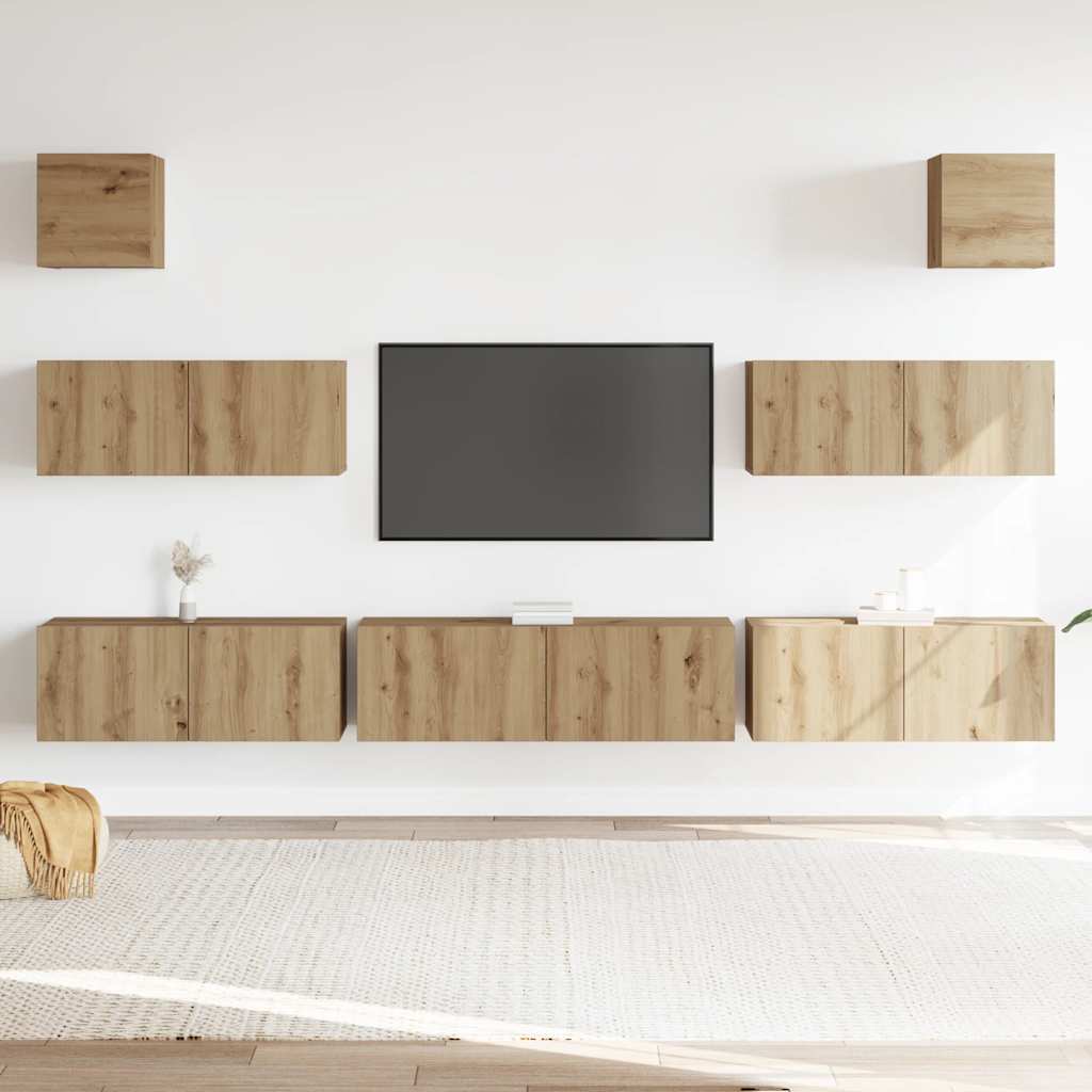 7 Piece TV Cabinet Set Wall-mounted Artisan Oak Engineered Wood