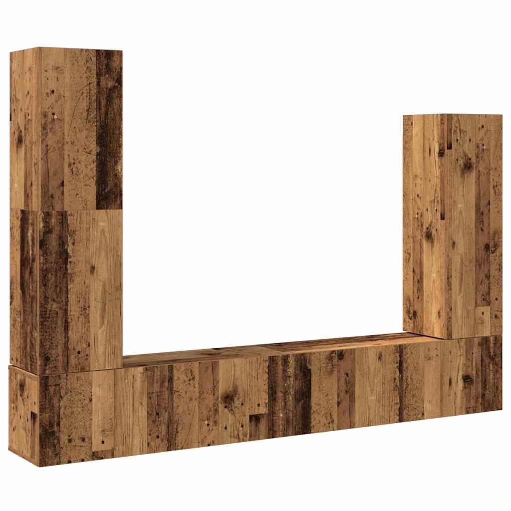 4 Piece TV Cabinet Set Wall-mounted Old Wood Engineered Wood