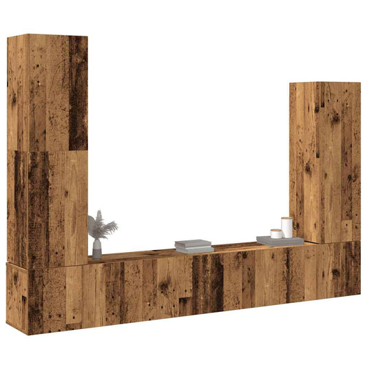 4 Piece TV Cabinet Set Wall-mounted Old Wood Engineered Wood