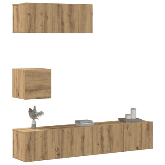 4 Piece TV Cabinet Set Wall-mounted Artisan Oak Engineered Wood