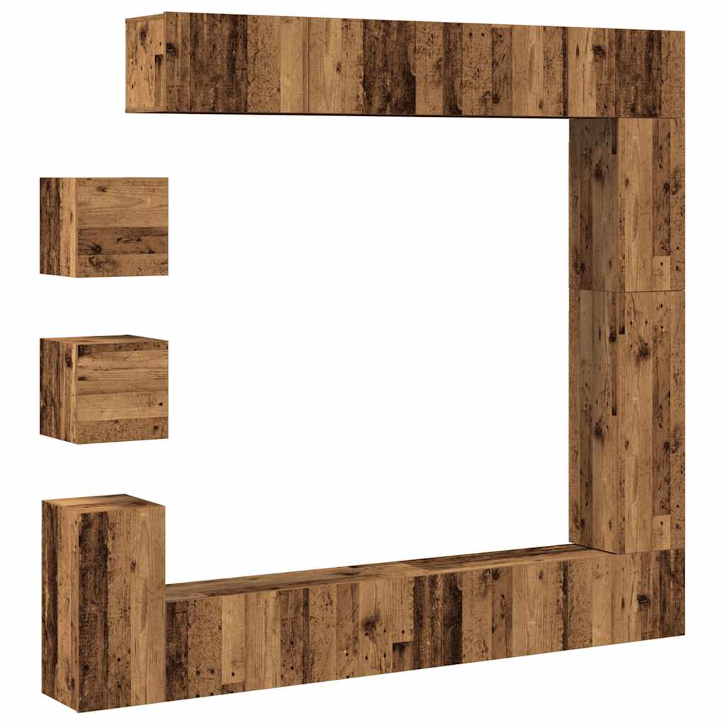 9 Piece TV Cabinet Set Wall-mounted Old Wood Engineered Wood