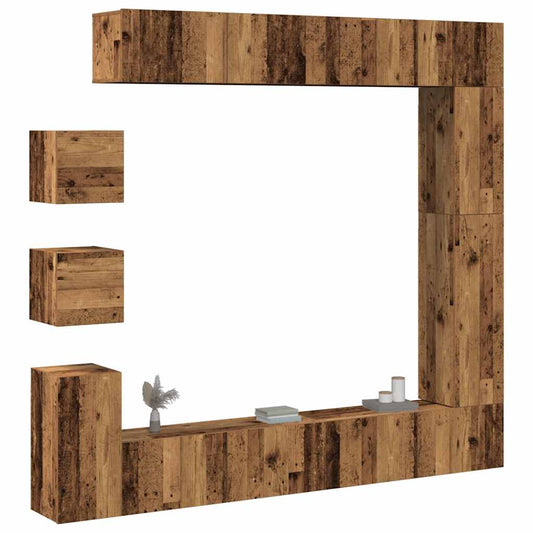 9 Piece TV Cabinet Set Wall-mounted Old Wood Engineered Wood