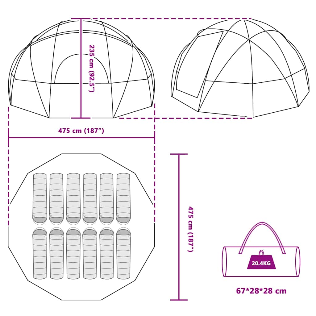 Camping Tent with Roof Green 475 x 475 x 235 cm Polyester