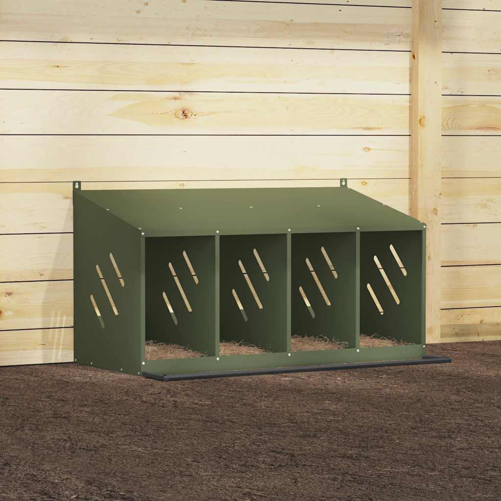 Chicken Nesting Box with 4 Compartments Olive Green Metal
