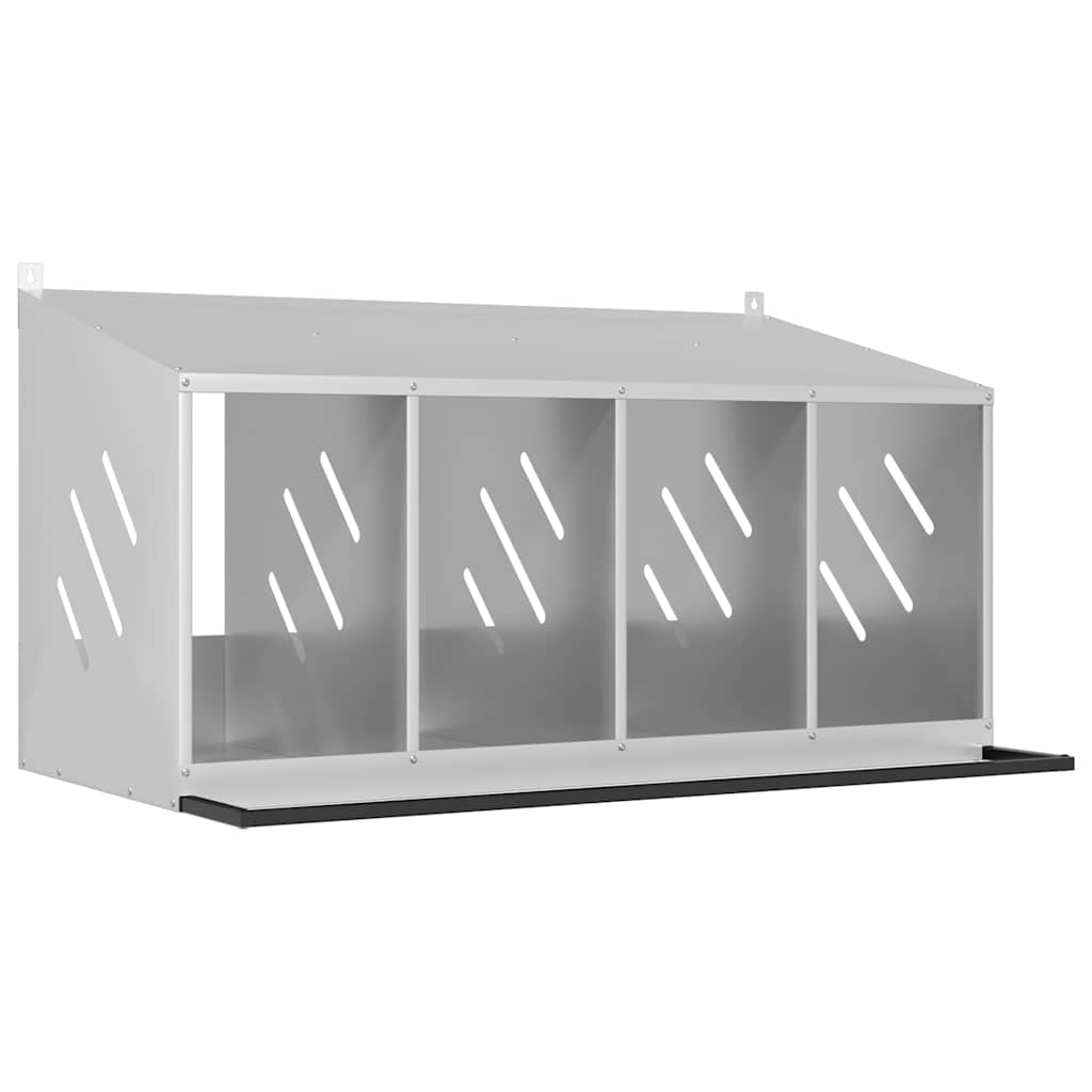 Chicken Nesting Box with 4 Compartments Galvanized Silver Metal