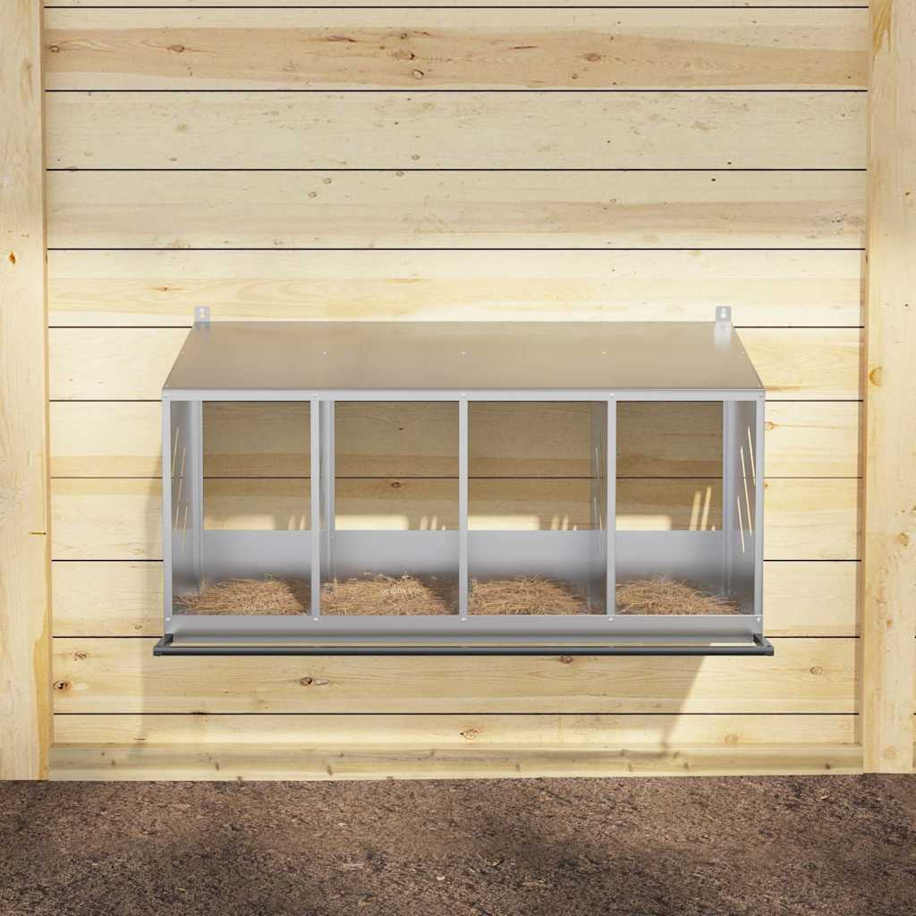 Chicken Nesting Box with 4 Compartments Galvanized Silver Metal