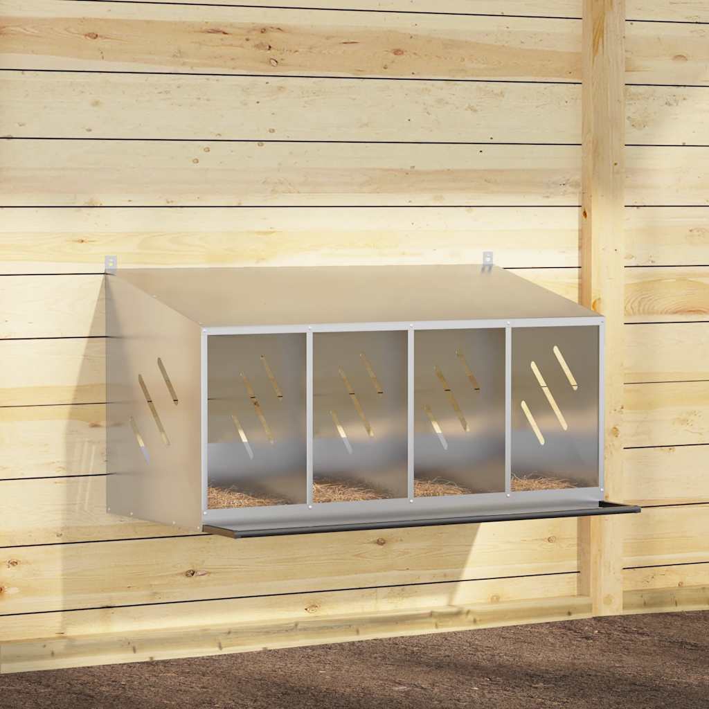 Chicken Nesting Box with 4 Compartments Galvanized Silver Metal