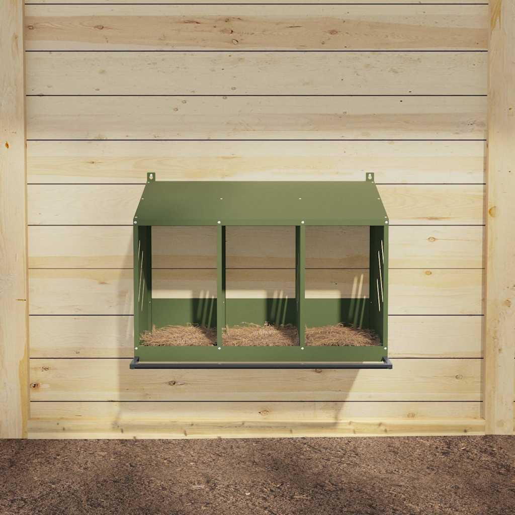 Chicken Nesting Box with 3 Compartments Olive Green Metal