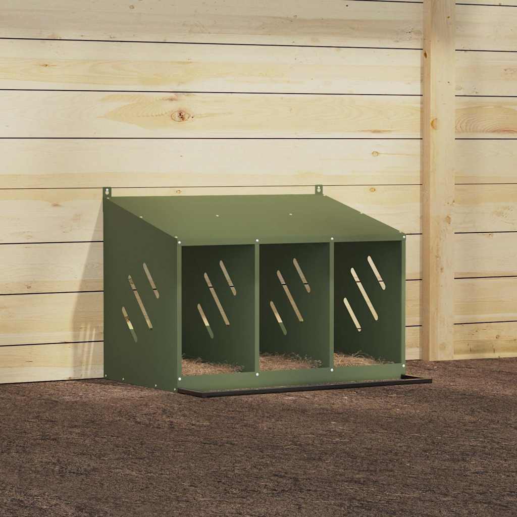 Chicken Nesting Box with 3 Compartments Olive Green Metal