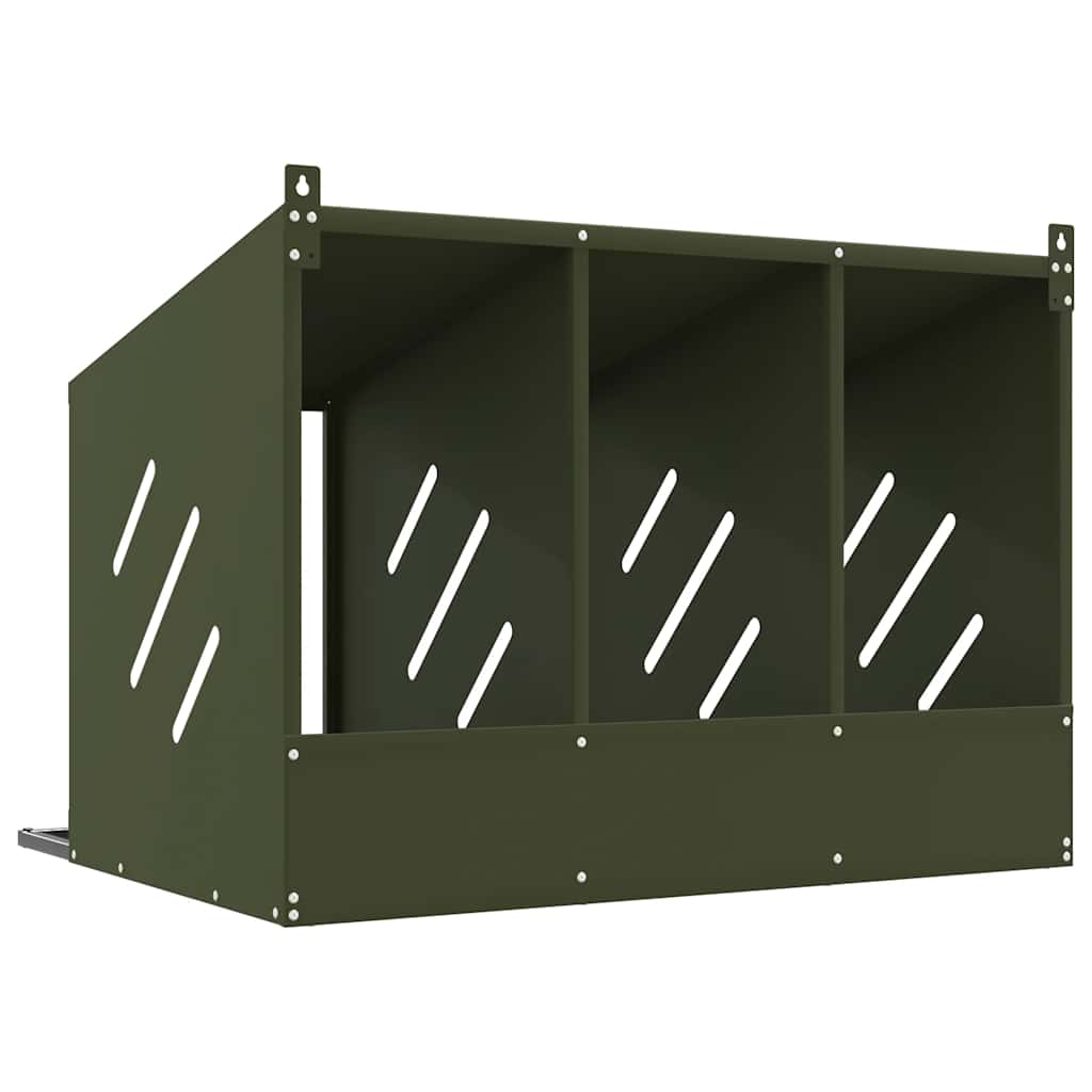 Chicken Nesting Box with 3 Compartments Olive Green Metal