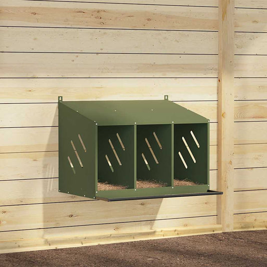 Chicken Nesting Box with 3 Compartments Olive Green Metal
