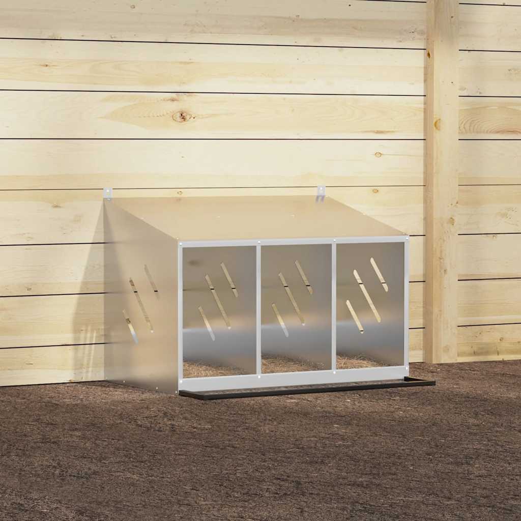 Chicken Nesting Box with 3 Compartments Galvanized Silver Metal