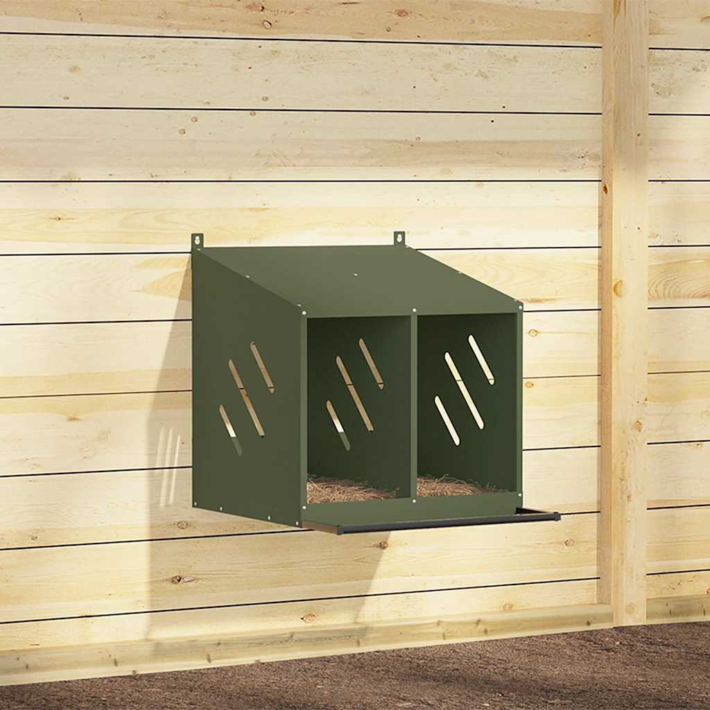 Chicken Nesting Box with 2 Compartments Olive Green Metal