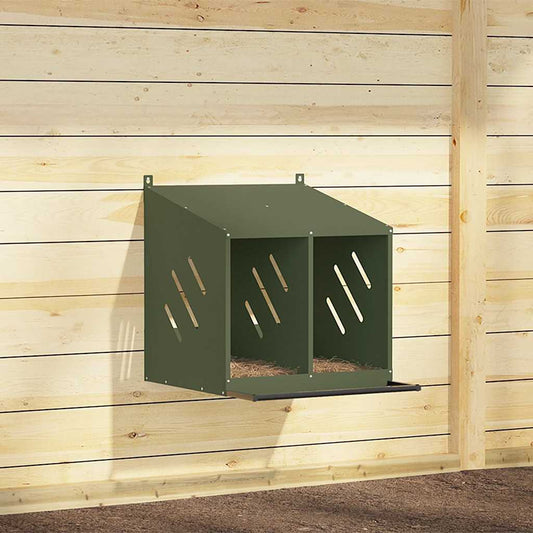 Chicken Nesting Box with 2 Compartments Olive Green Metal