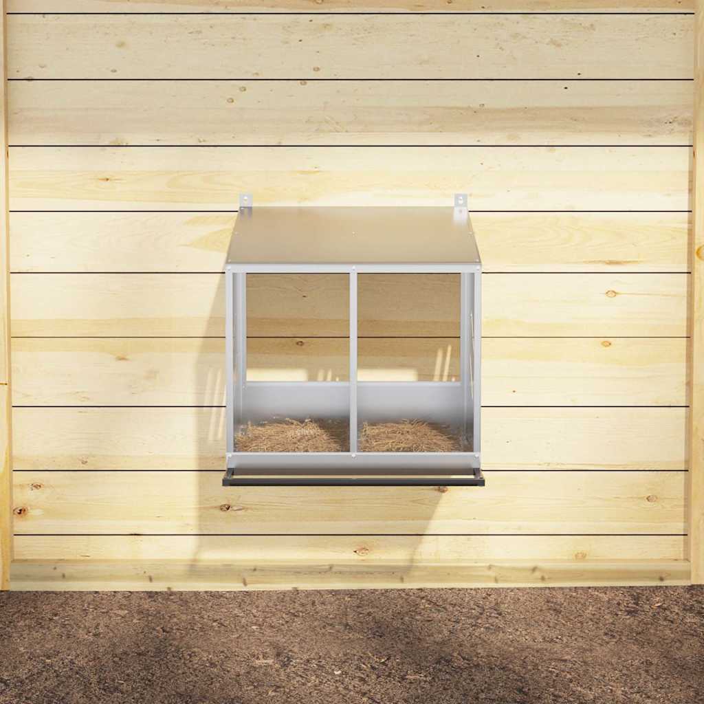 Chicken Nesting Box with 2 Compartments Galvanized Silver Metal