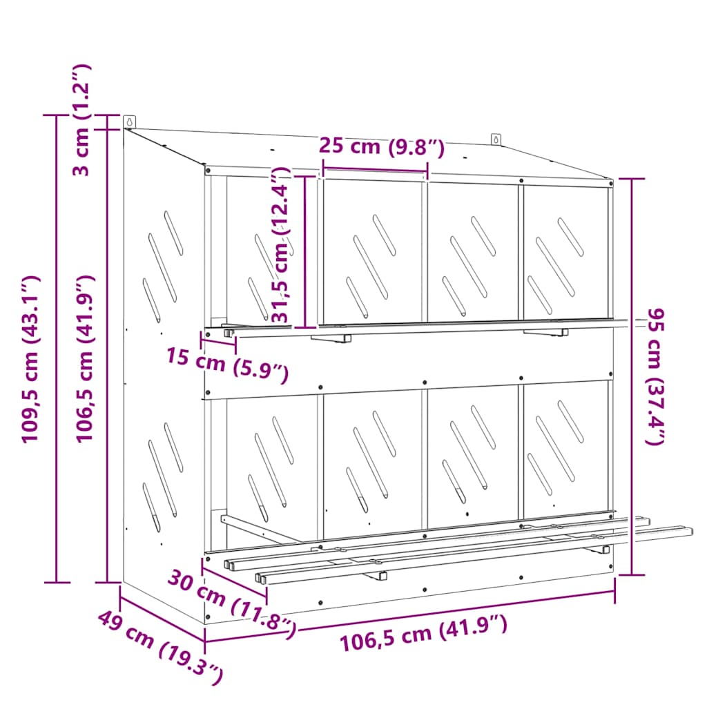Chicken Nesting Box with 8 Compartments Galvanized Silver Metal