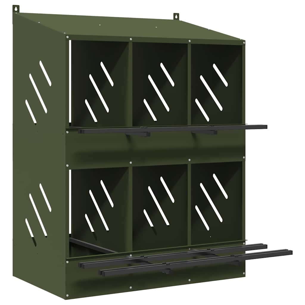 Chicken Nesting Box with 6 Compartments Olive Green Metal