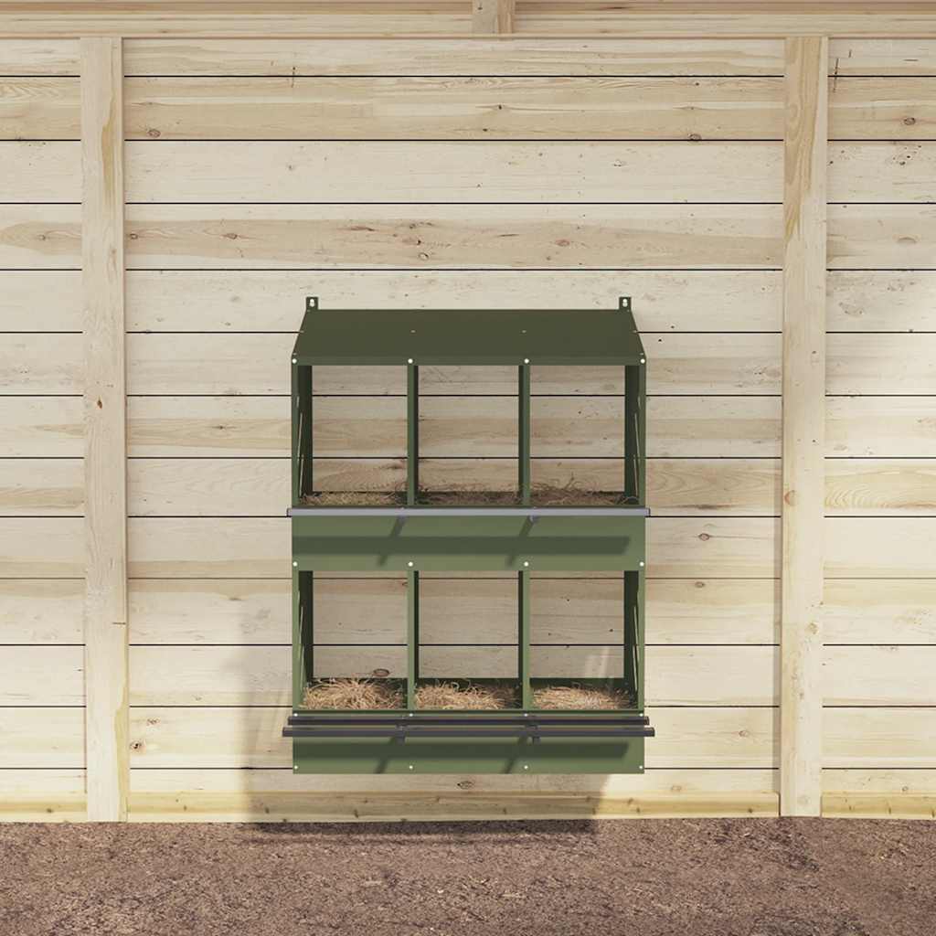 Chicken Nesting Box with 6 Compartments Olive Green Metal