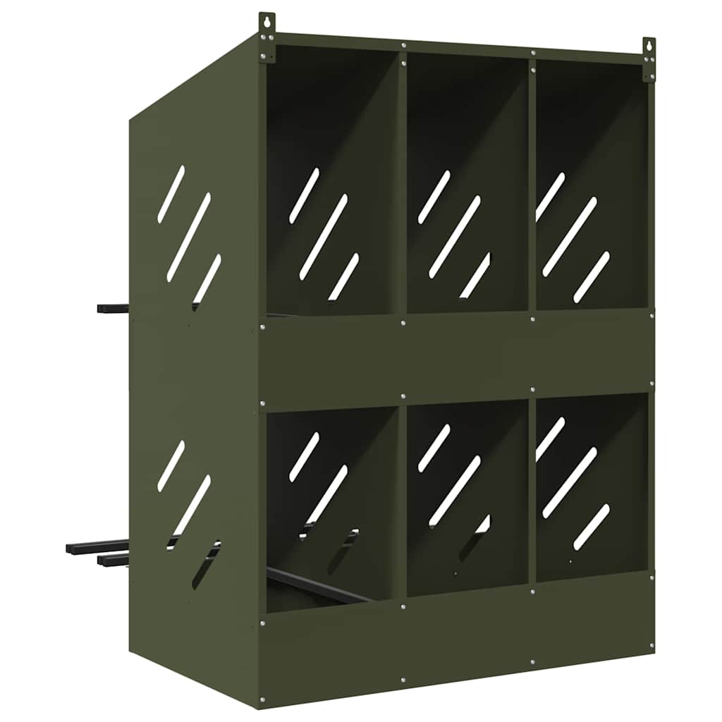 Chicken Nesting Box with 6 Compartments Olive Green Metal