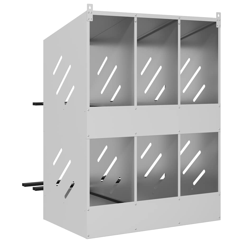 Chicken Nesting Box with 6 Compartments Galvanized Silver Metal