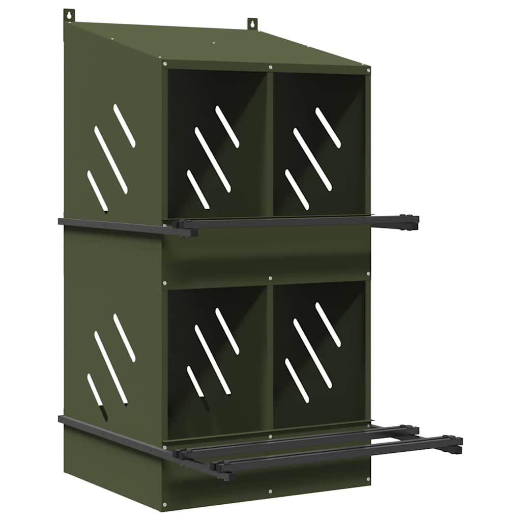Chicken Nesting Box with 4 Compartments Olive Green Metal