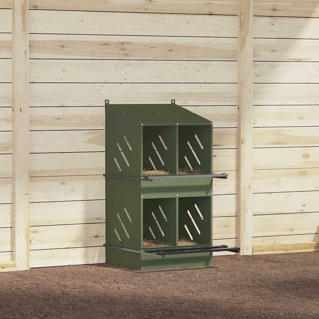 Chicken Nesting Box with 4 Compartments Olive Green Metal