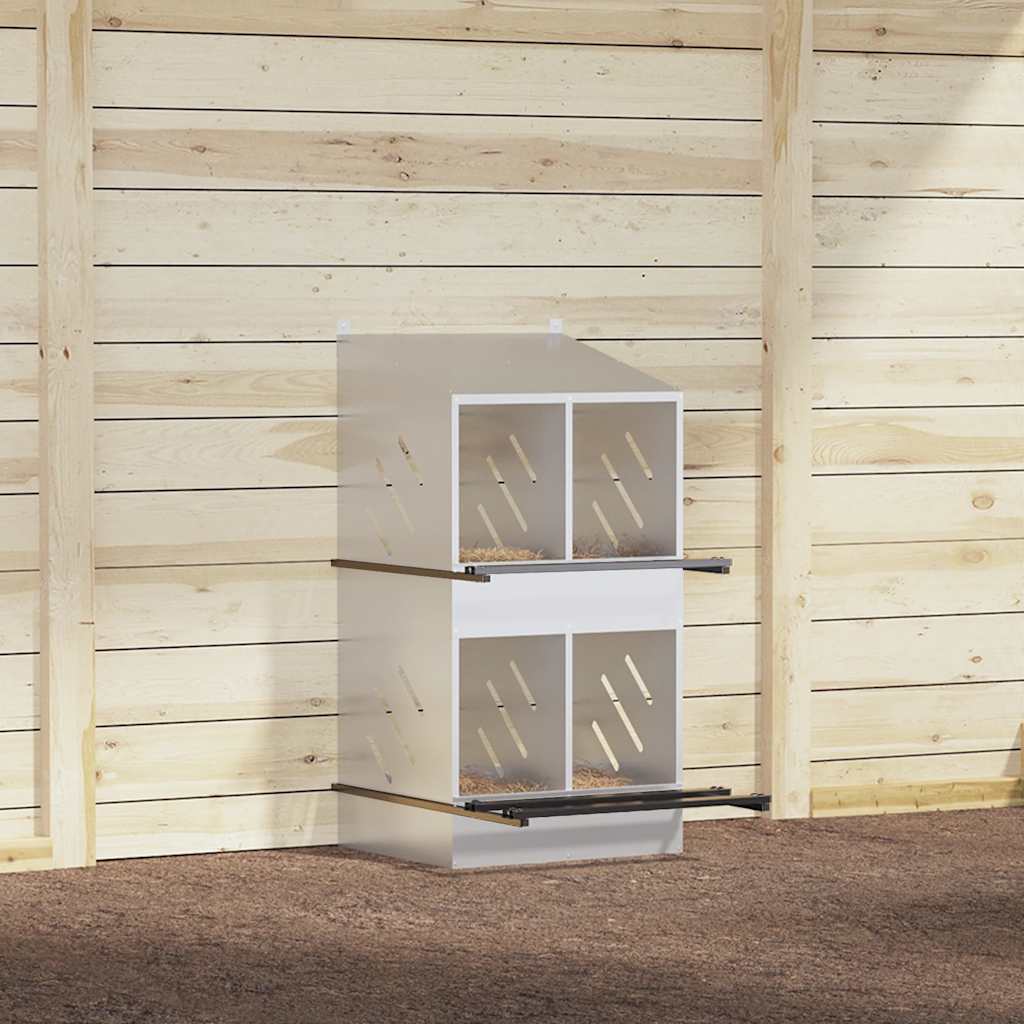 Chicken Nesting Box with 4 Compartments Galvanized Silver Metal