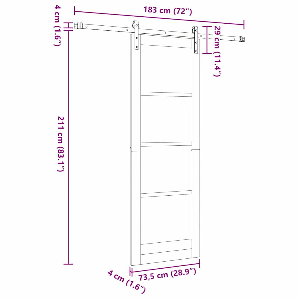 Sliding Door Manual Natural and black 73.5 x 211 cm
