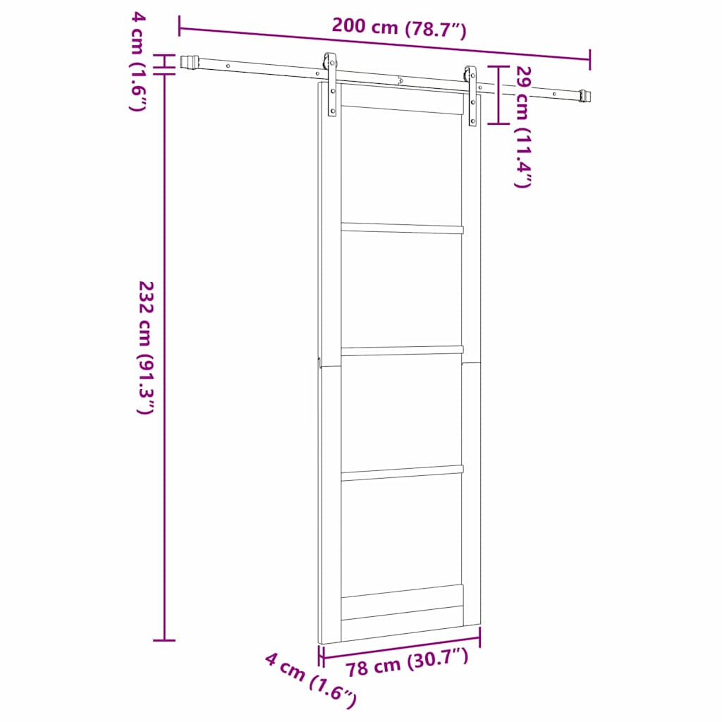 Sliding Door Manual Natural and black 78 x 232 cm