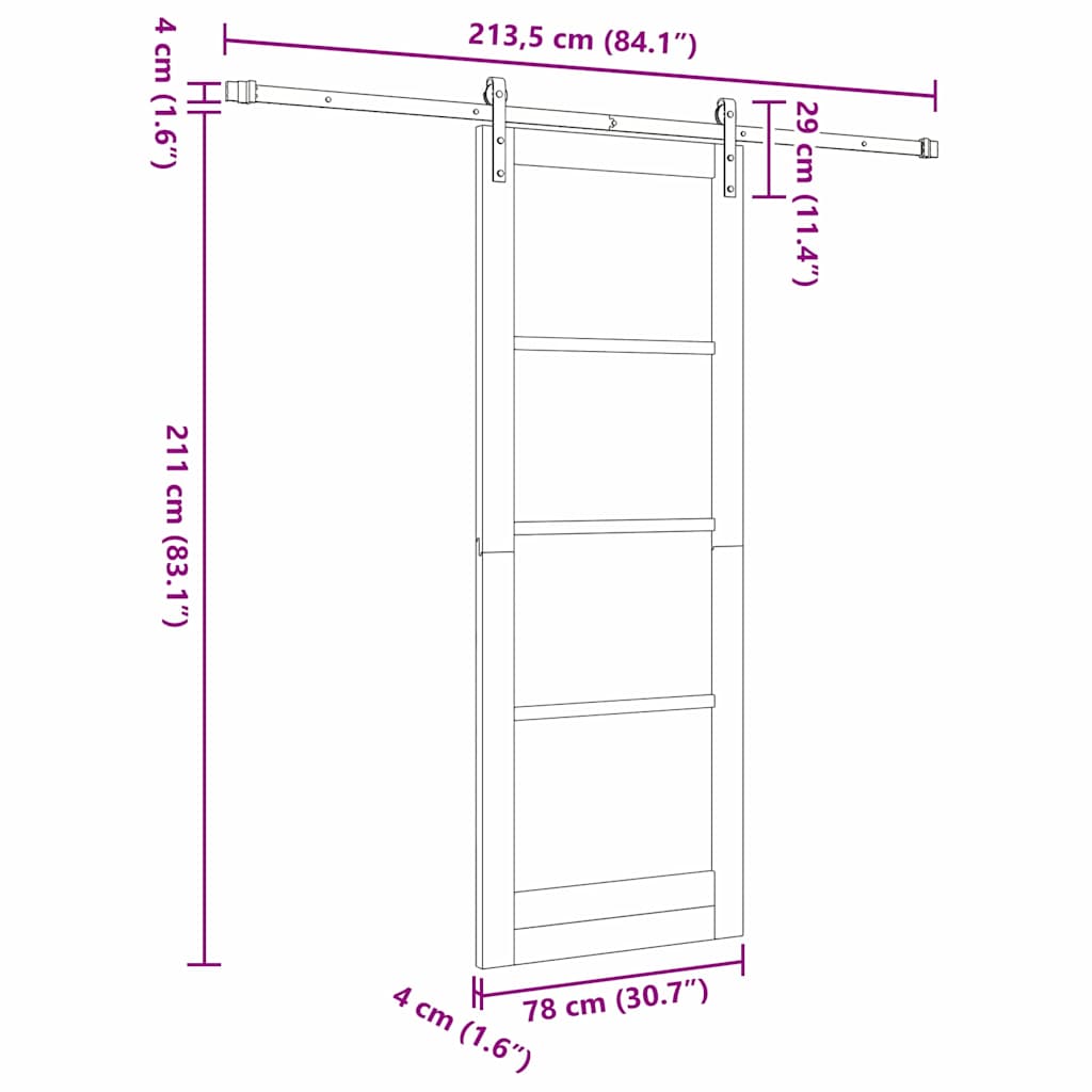 Sliding Door Manual Natural and black 78 x 211 cm