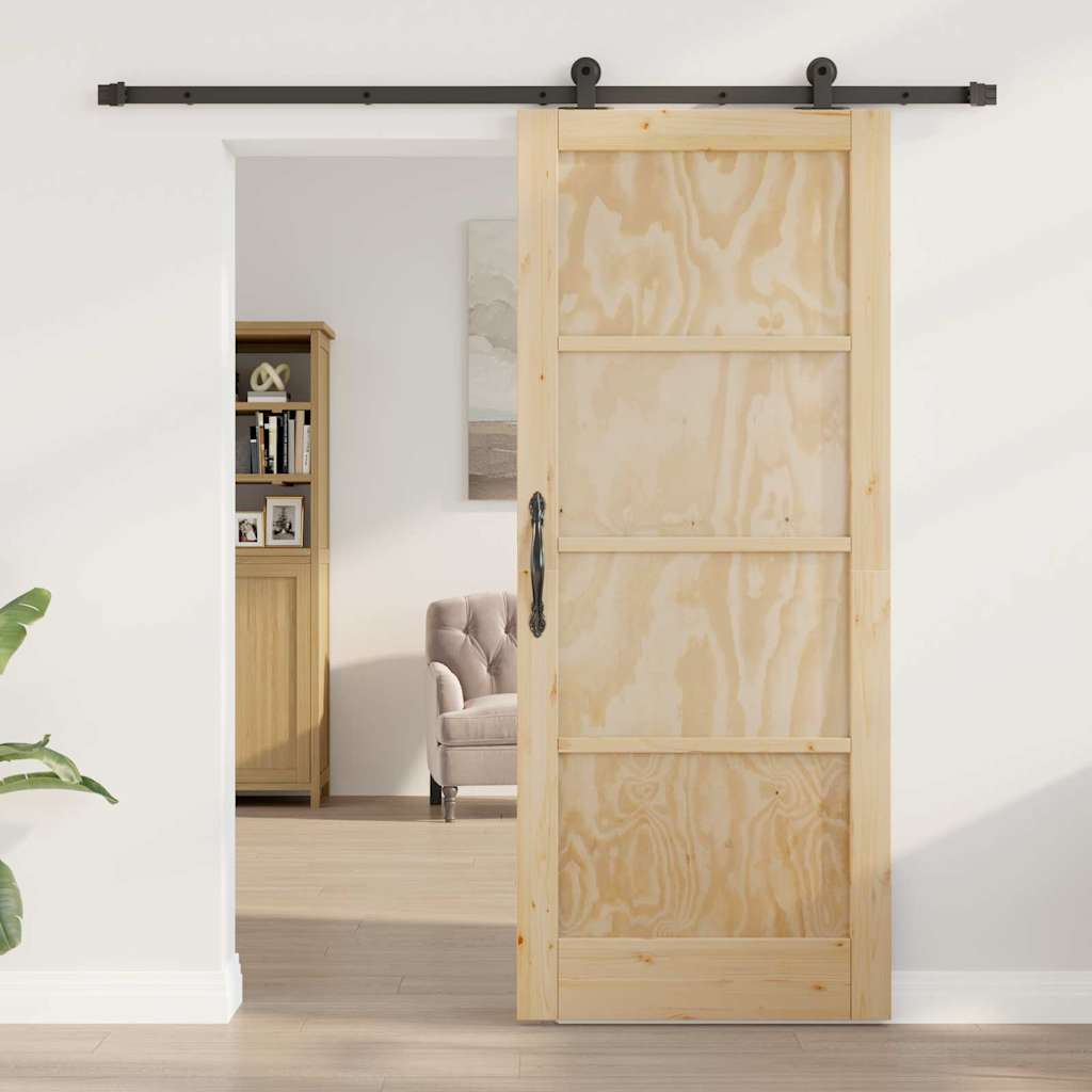 Sliding Door Set Manual Natural and black 83 x 202 cm