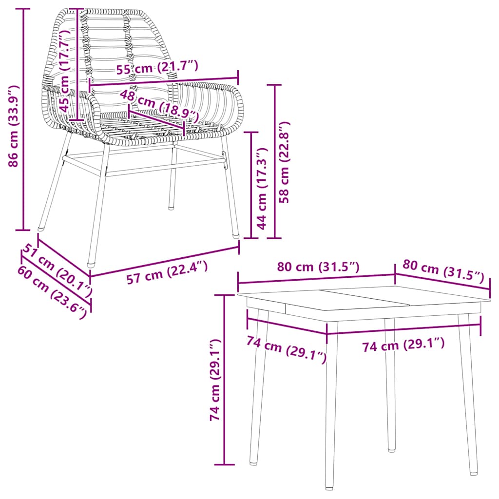 3 Piece Garden Dining Set Black Poly Rattan Glass
