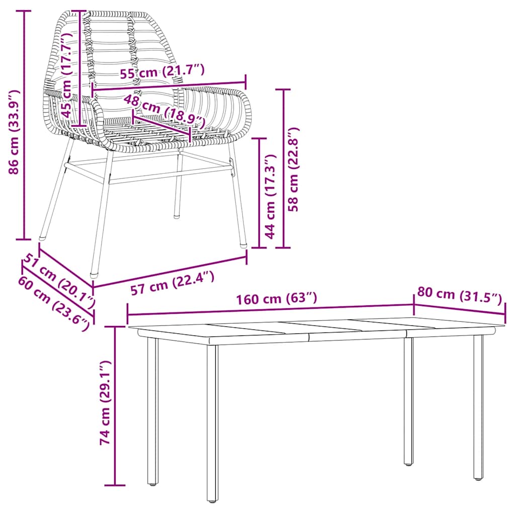 5 Piece Garden Dining Set Black Poly Rattan Glass
