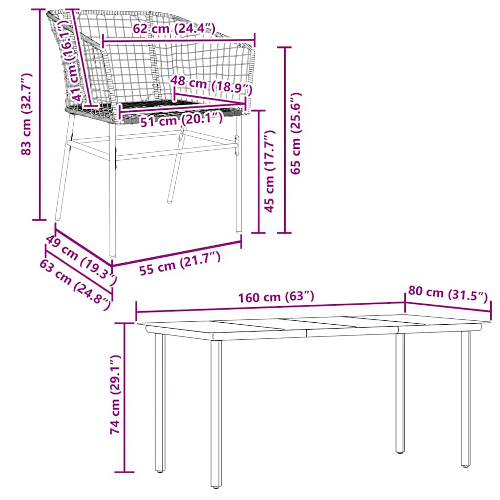 5 Piece Garden Dining Set Black Poly Rattan Glass