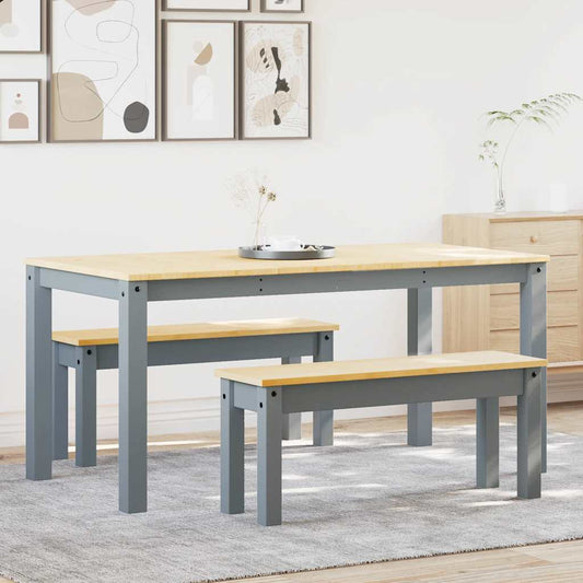 3 Piece Dining Set Panama Grey Solid Wood Pine