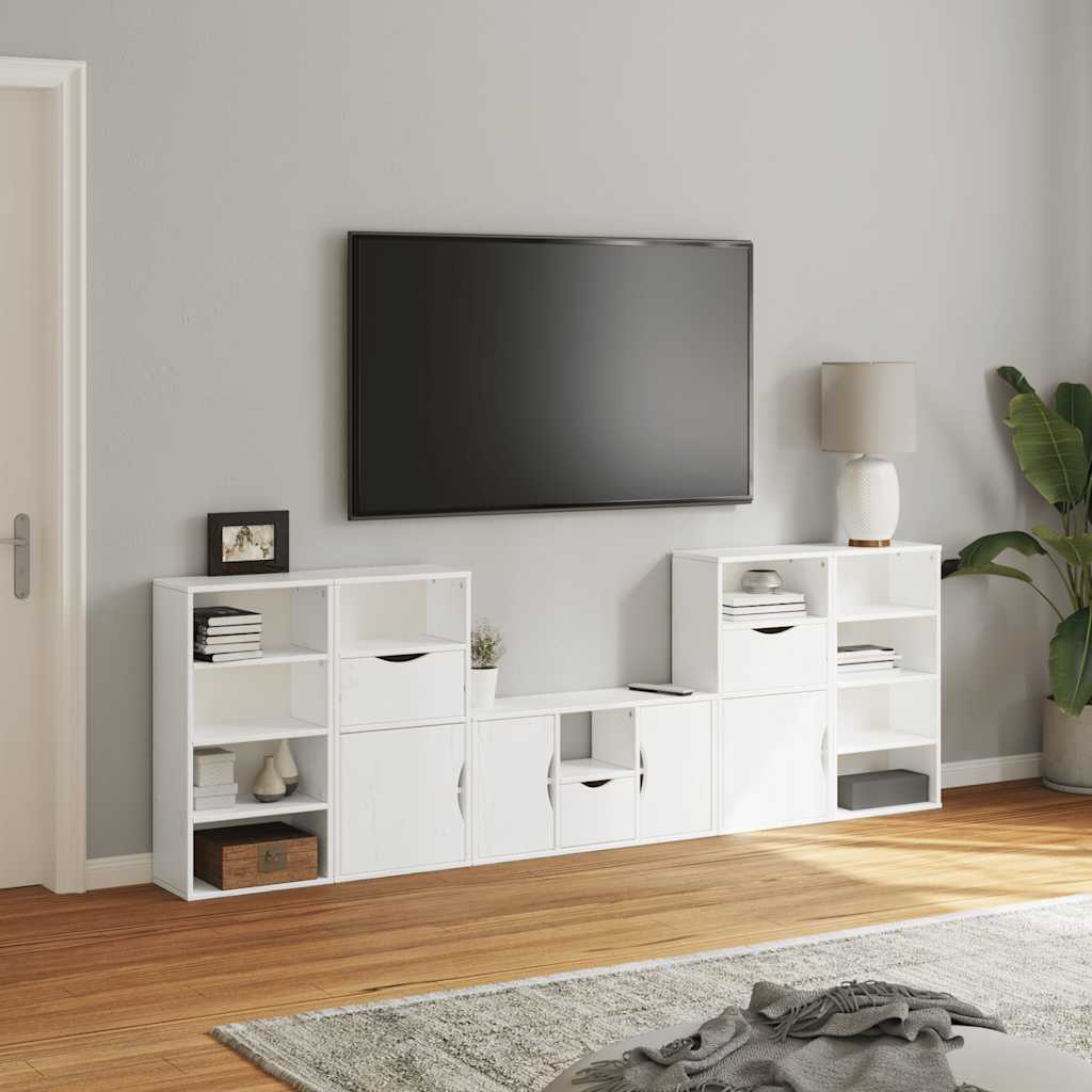 5 Piece TV Units with Storage ODDA White Solid Wood Pine