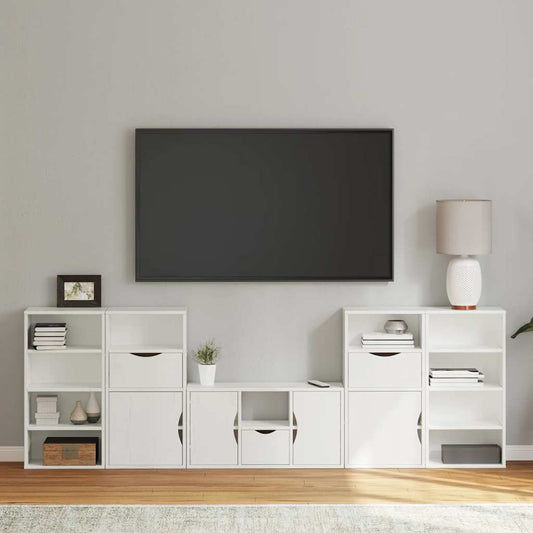 5 Piece TV Units with Storage ODDA White Solid Wood Pine